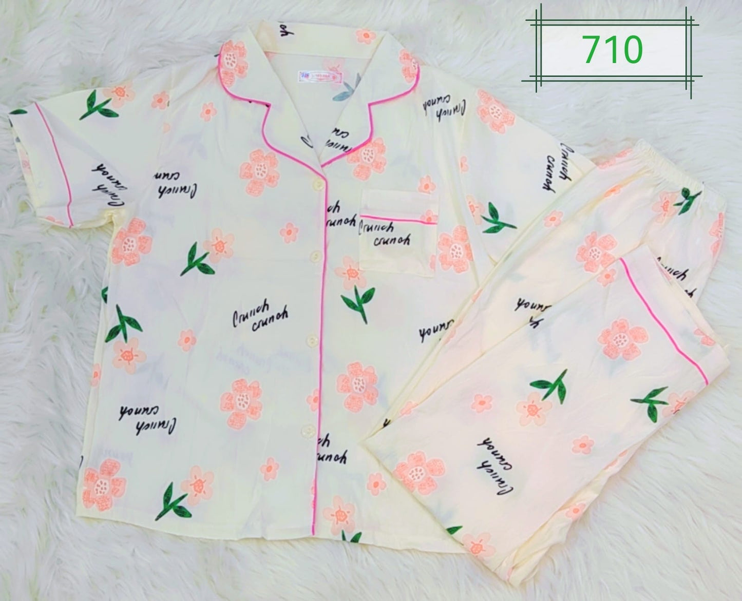 Teenagers girls Cream Floral Printed Night Suit and Co-ord Set – 2 Piece Set | Comfortable Women's Clothing UAE | House of Shreenaa