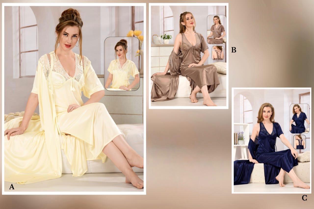 Luxury Microfiber Satin Night Gown Set – Elegant Nightwear for Women