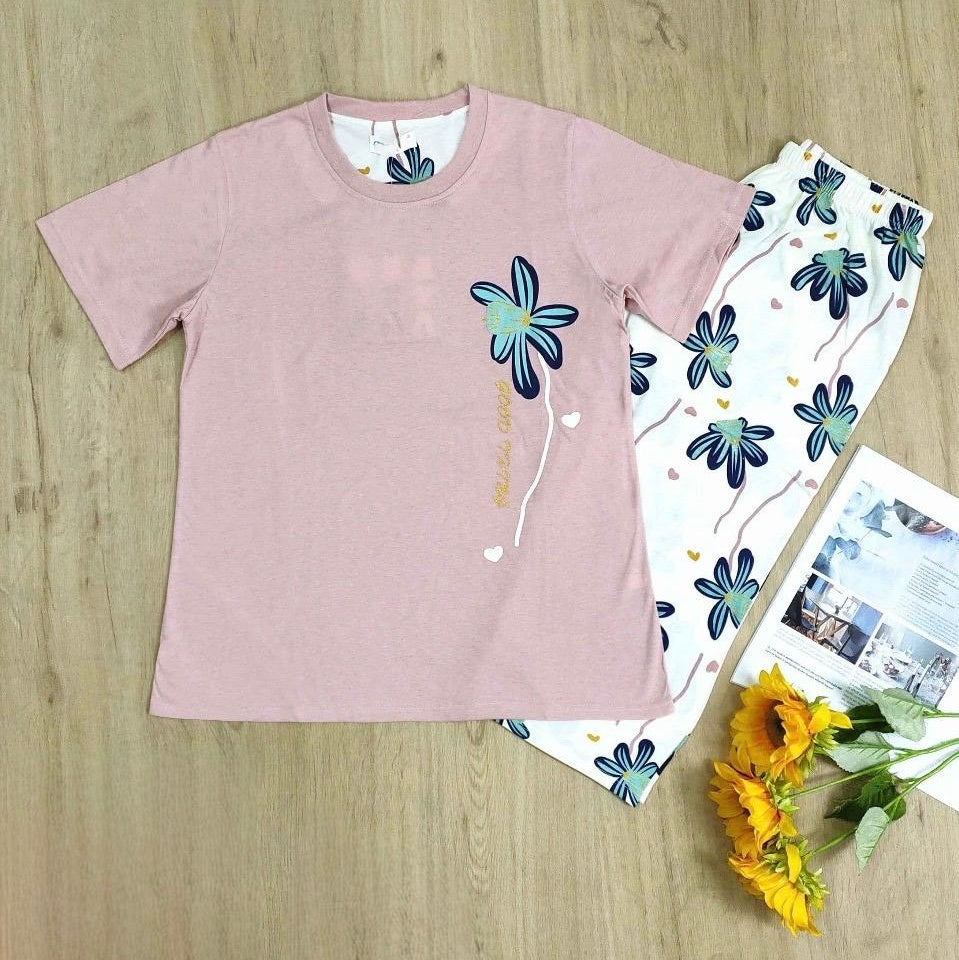 Tropical Floral Capri Set - Pink & White Cropped Pant Loungewear | Comfortable Women's Clothing UAE | House of Shreenaa