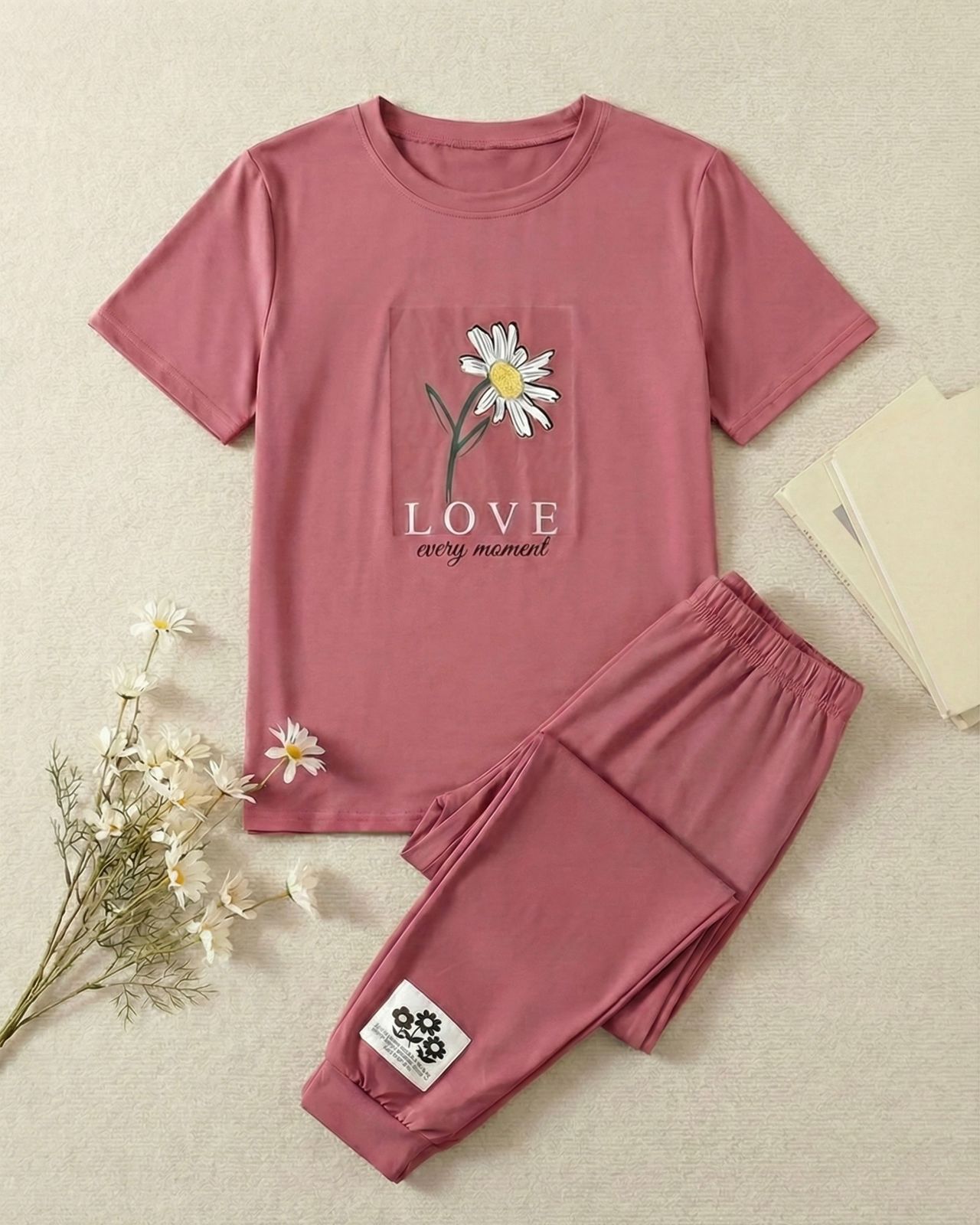 Floral Graphic Pyjama Set – Full-Length Nightsuit for Women | Comfortable Women's Clothing UAE | House of Shreenaa