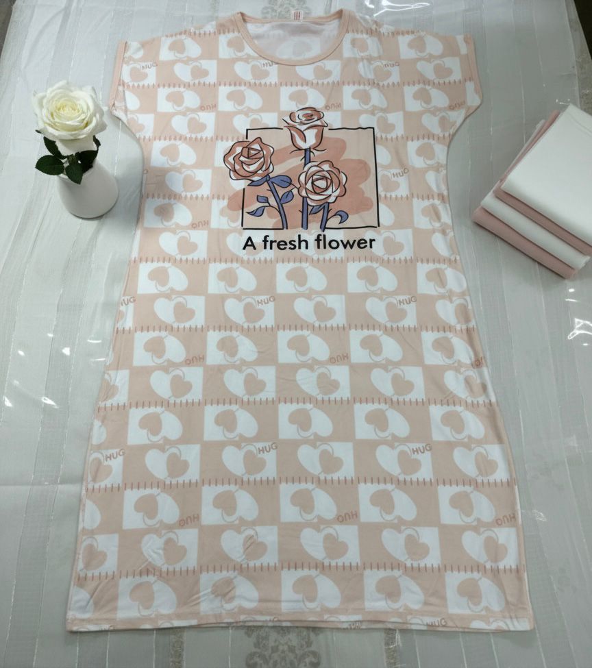 Blossom Heart Sleep Shirt – Soft Graphic Print Knee-Length Night Gown | Comfortable Women's Clothing UAE | House of Shreenaa