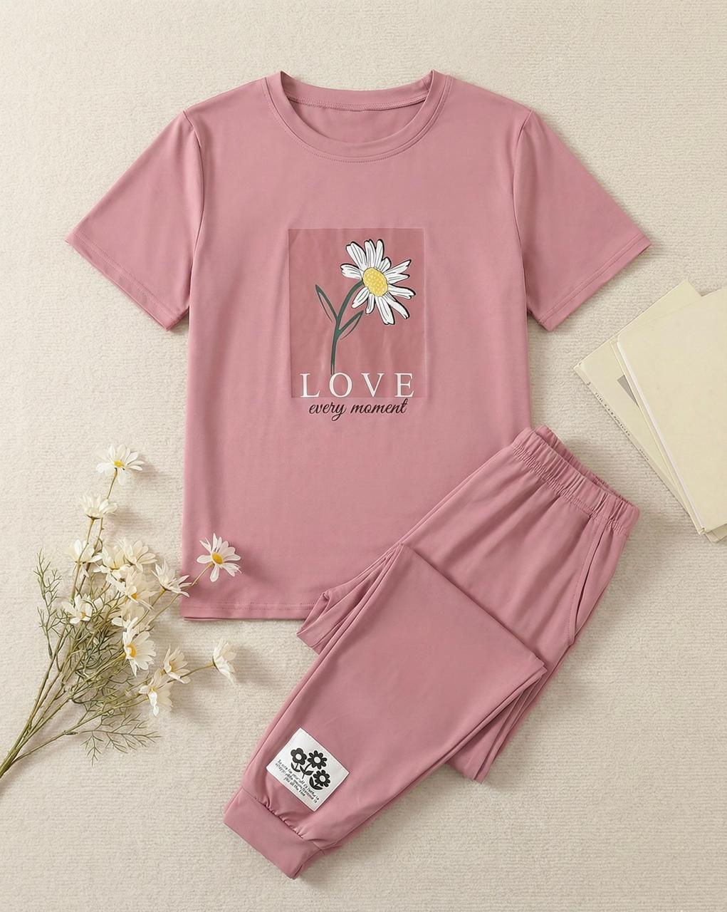 Floral Graphic Pyjama Set – Full-Length Nightsuit for Women | Comfortable Women's Clothing UAE | House of Shreenaa