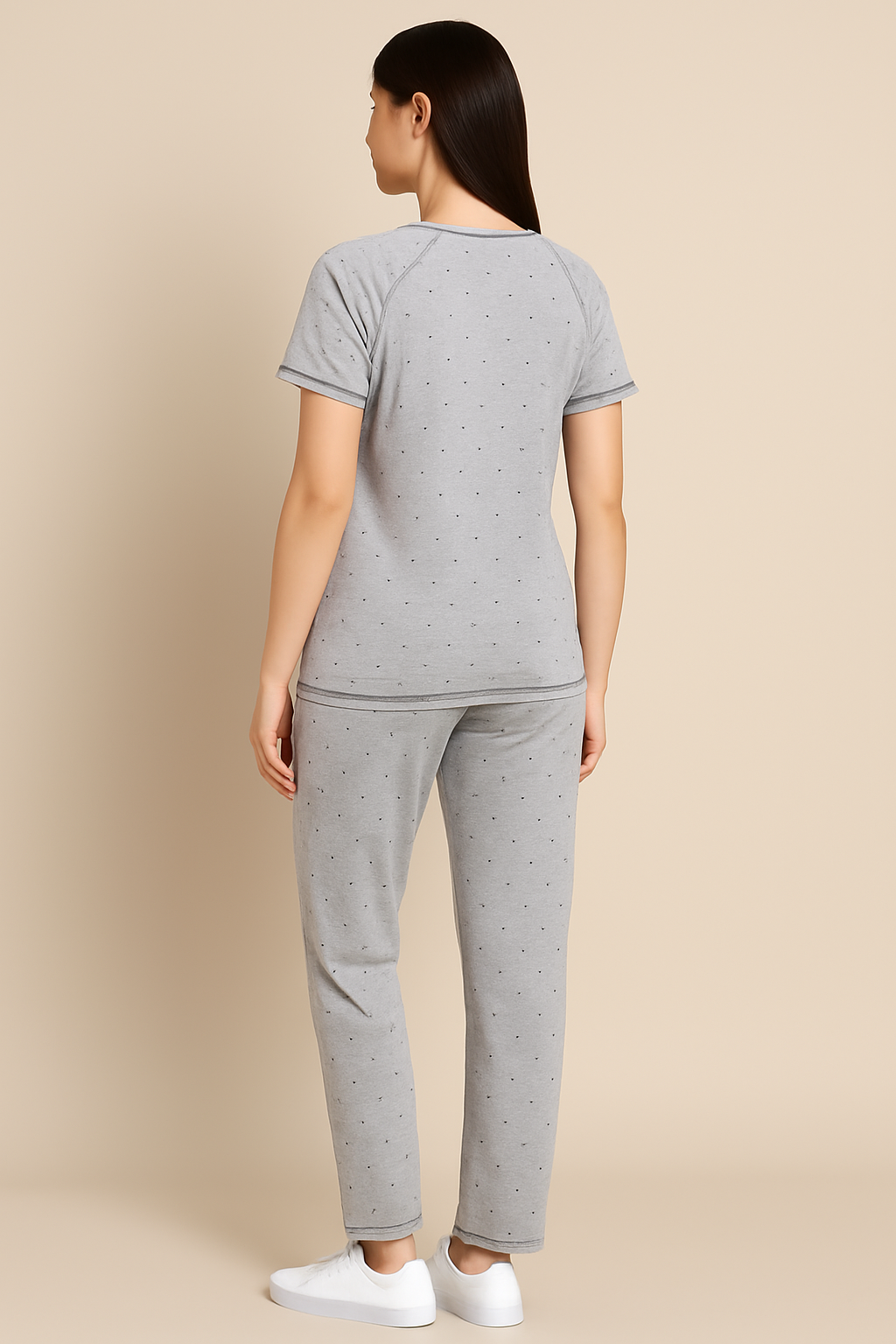 Light Grey Bunny Print 2-Piece Night Suit for Women