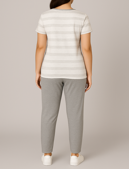 “Cutie Meow” Striped Pyjama Set – Adorable Comfort for Girls