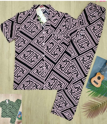 Stylish Geometric Print Co-ord Set for Women – Cotton Two-Piece Set