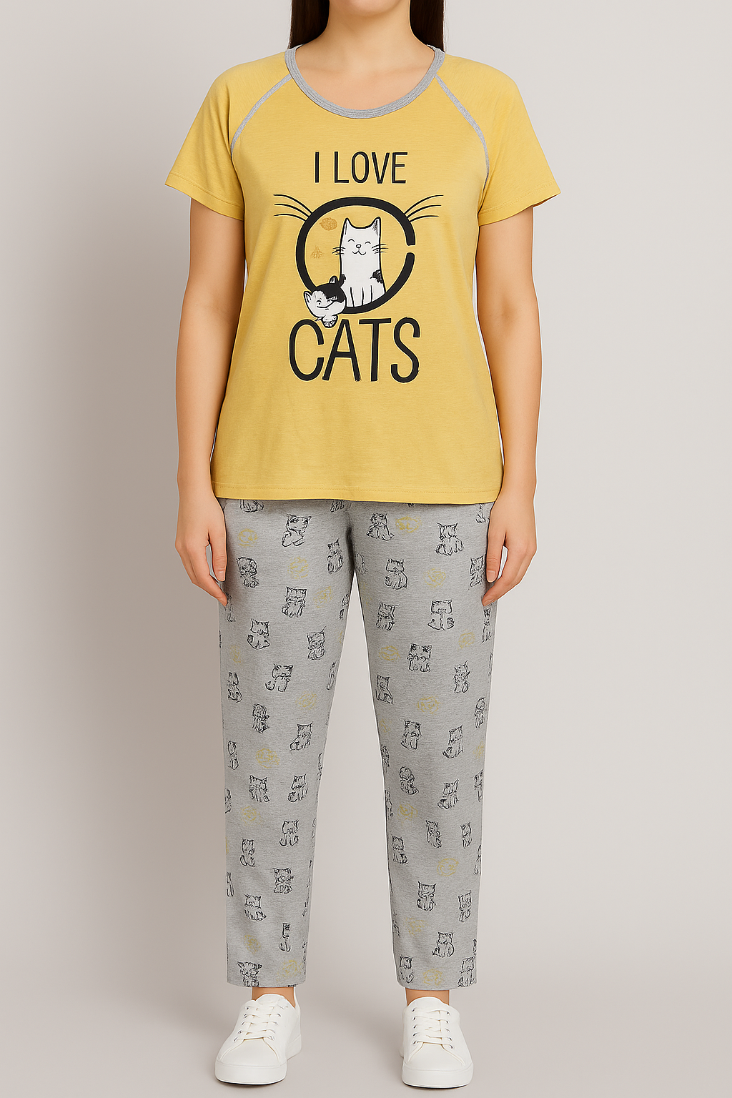 “I Love Cats” Printed Pyjama Set for Women