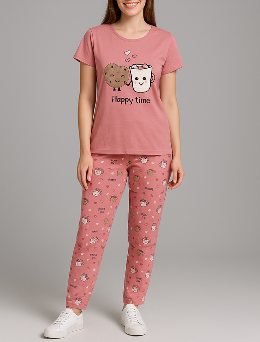 “Happy Time" Print Pyjama Set – Playful Comfort for Every Mood for Girls
