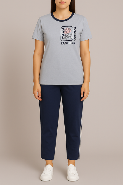 "Guns N Roses" Print Fashion Night Suit – 2PC Cotton Co-ord Set for Women - House of Shreenaa