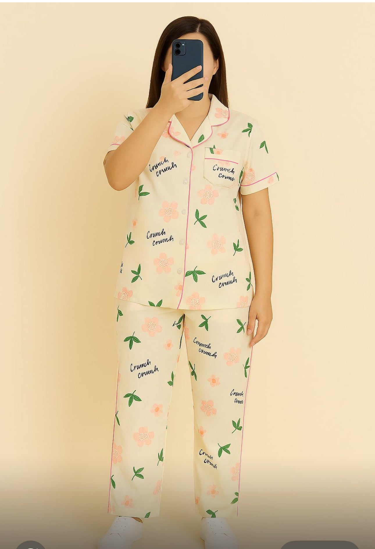 Teenagers girls Cream Floral Printed Night Suit and Co-ord Set – 2 Piece Set