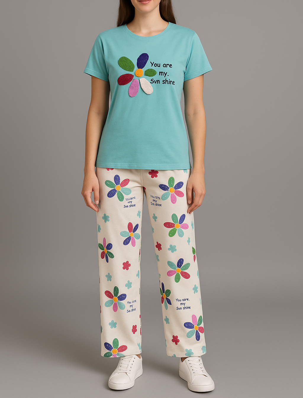 Sunshine Bloom Pyjama Set – Uplifting Floral Comfort for Everyday Lounging for Women , blue