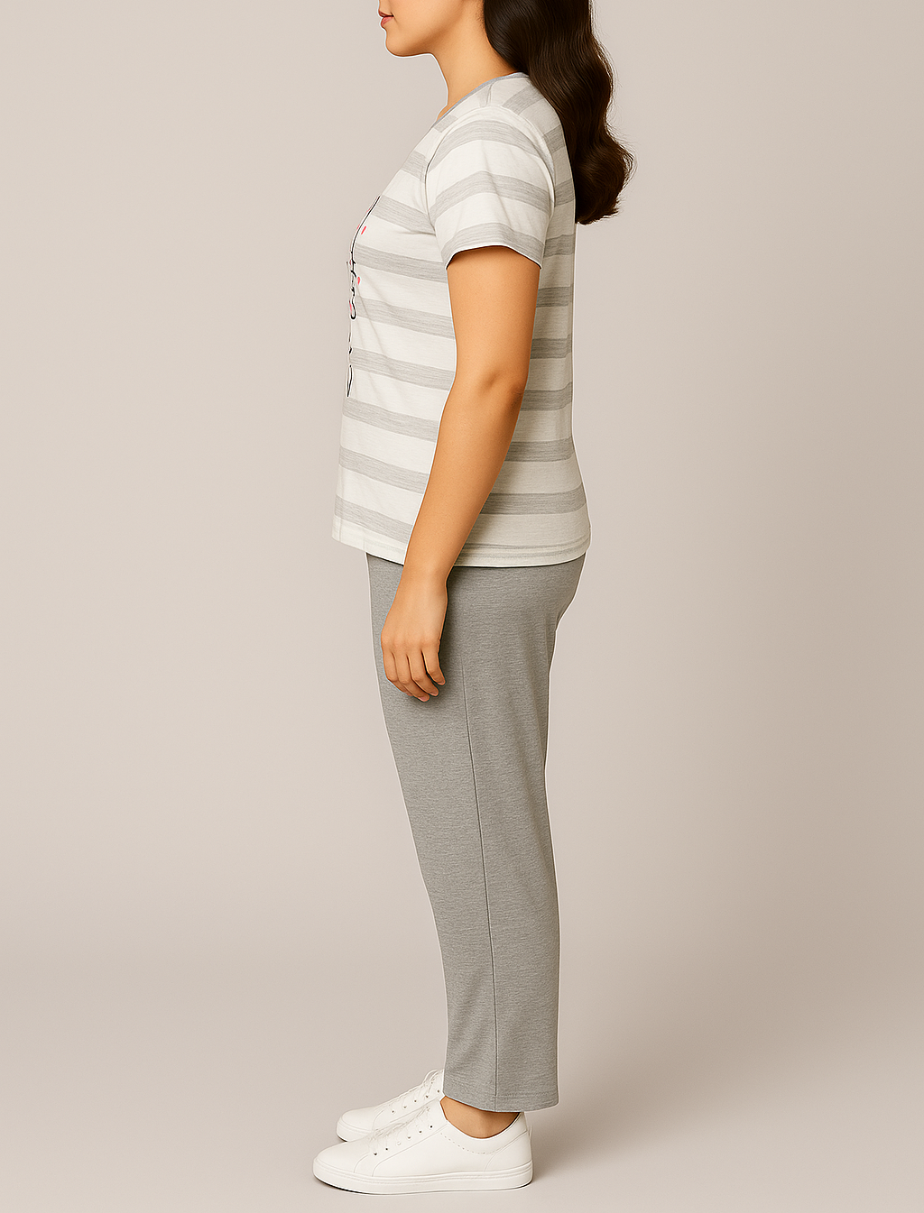 “Cutie Meow” Striped Pyjama Set – Adorable Comfort for Girls