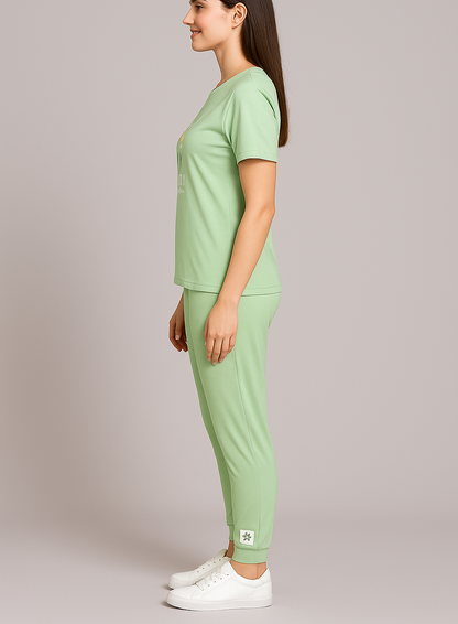 Floral Graphic Cotton Pyjama Set – Soft Comfort with a Touch of Love for Women