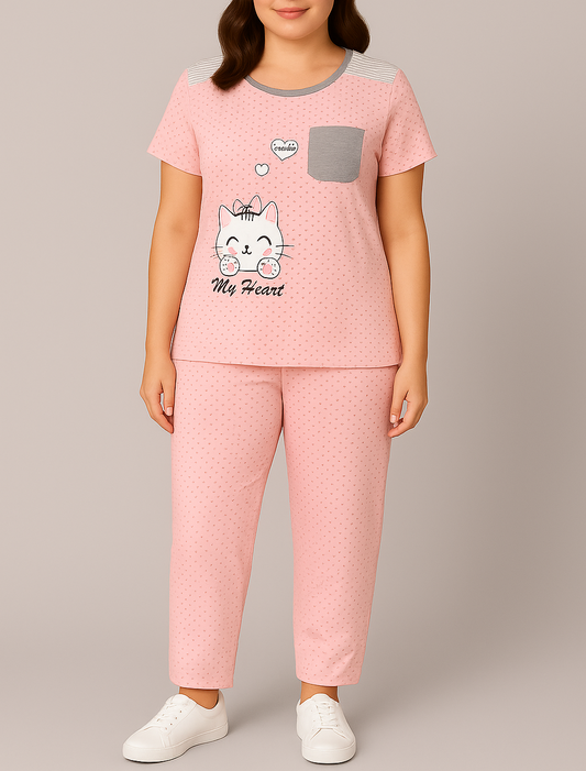 Sweetheart Kitty Pyjama Set – Cute, Comfy & Perfect for Lounging for Women