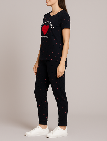 “Choose Your Own Story” Heart Print Pyjama Set – Inspiring Comfort in Every Color