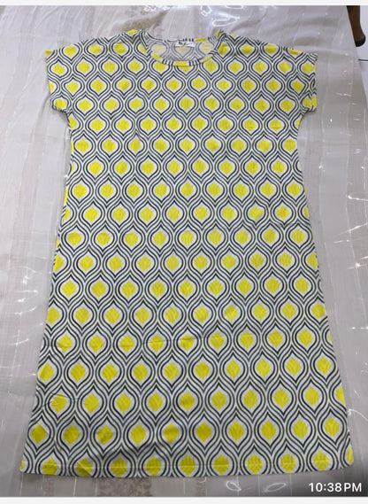 Women’s Cotton One-Piece Sleep Shirt – Yellow & Grey Geometric Print Nightwear