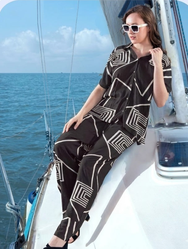 GeoPrint Pro Modal Co-ord Set – Chic Comfort for Everyday Fashion for Girls | Comfortable Women's Clothing UAE | House of Shreenaa