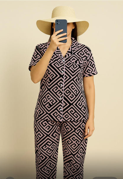 Stylish Geometric Print Co-ord Set for Women – Cotton Two-Piece Set