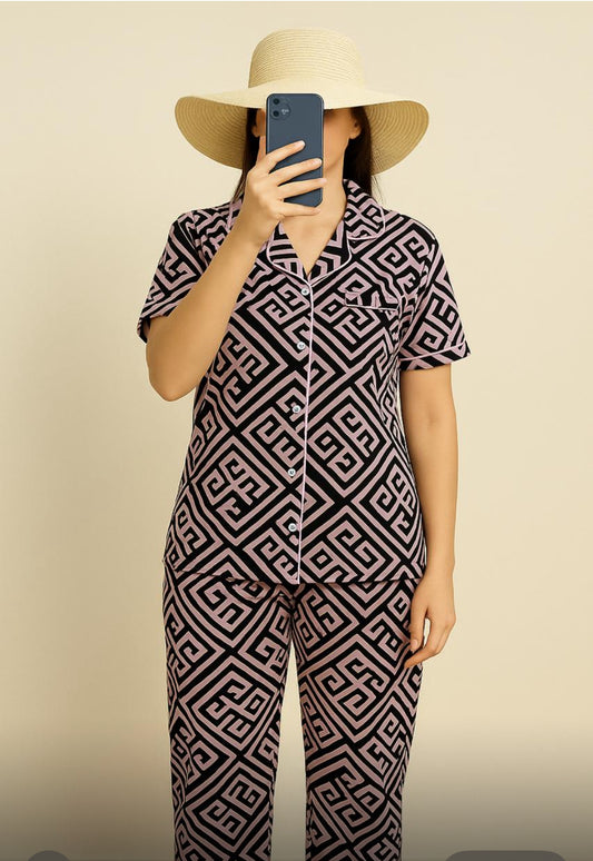 Stylish Geometric Print Co-ord Set for Women – Cotton Two-Piece Set