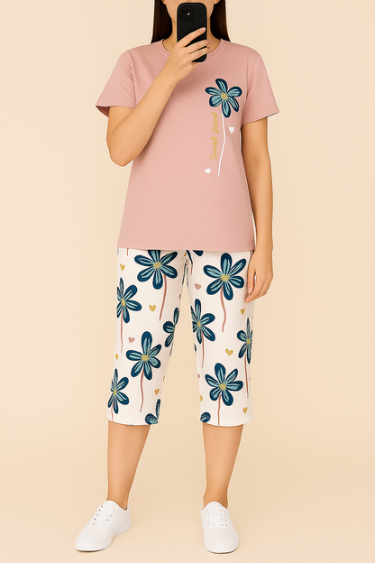 Floral Printed 2-Piece Capri Set for Women
