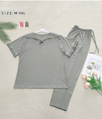 Women's Ruffle Trim Pyjama Set – Soft Touch Lounge Co-ord Set