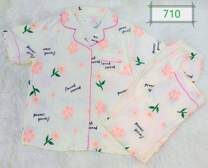 Teenagers girls Cream Floral Printed Night Suit and Co-ord Set – 2 Piece Set