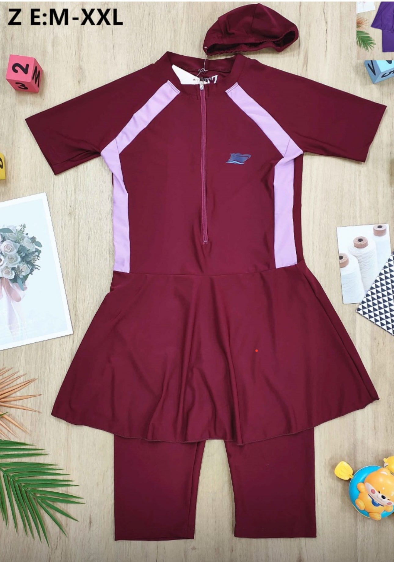 Modest Women's Swimsuit Set – Skirted Swim Top with Leggings & Swim Cap