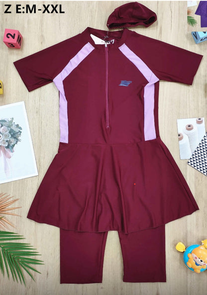 Modest Women's Swimsuit Set – Skirted Swim Top with Leggings & Swim Cap