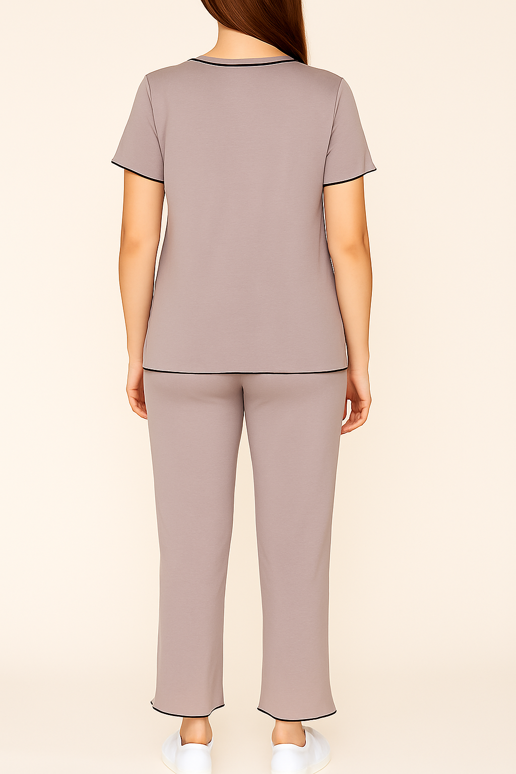 Elegant Women’s Co-ord Set with Ruffle Neck and Black Piping – Soft Nightwear (Copy) - House of Shreenaa