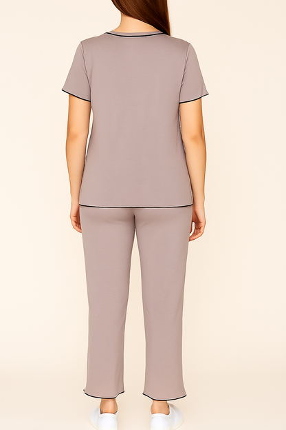 Elegant Women’s Co-ord Set with Ruffle Neck and Black Piping – Soft Nightwear (Copy) - House of Shreenaa