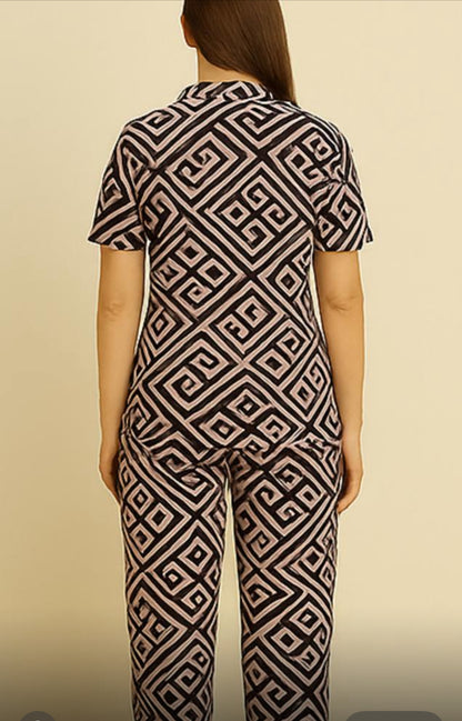 Stylish Geometric Print Co-ord Set for Women – Cotton Two-Piece Set