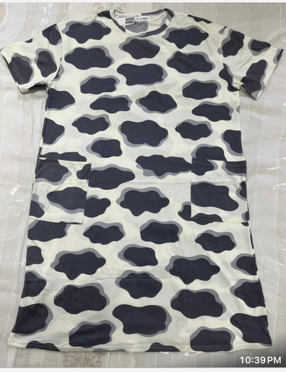 Women’s Print Cotton Sleep Shirt with Pockets – Relaxed Knee Length One-Piece Night Dress - House of Shreenaa