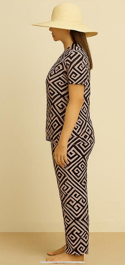 Stylish Geometric Print Co-ord Set for Women – Cotton Two-Piece Set