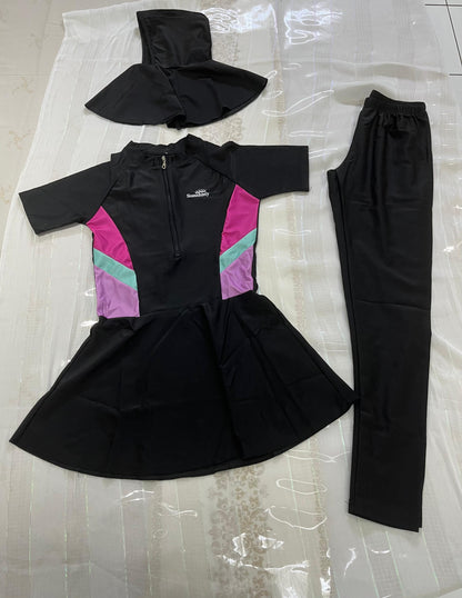 Modest Full-Coverage 3-Piece Swimming Costume with Cap for Women