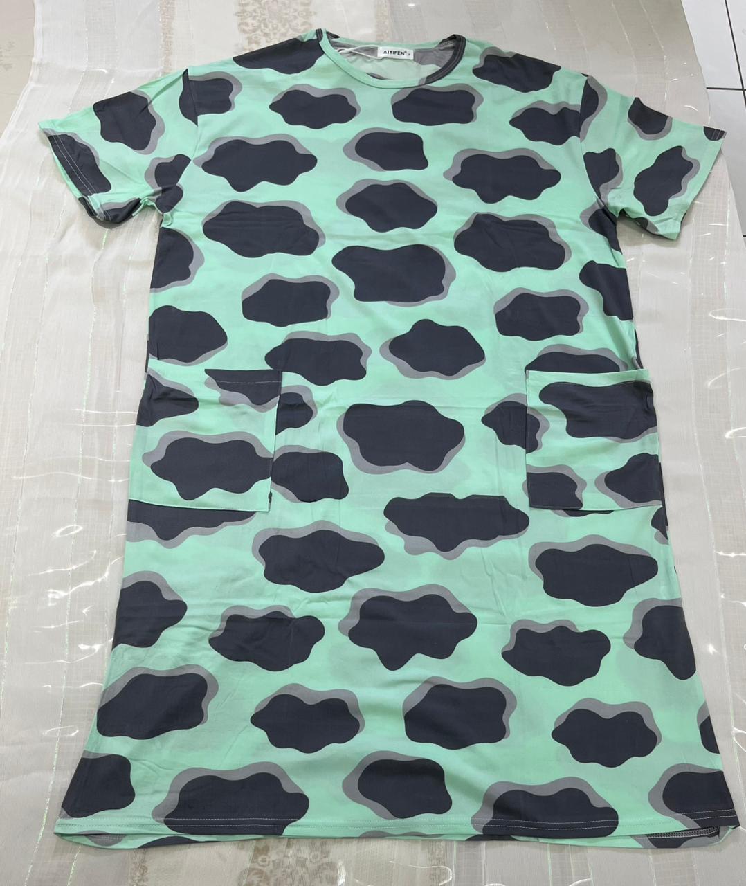 Women’s Print Cotton Sleep Shirt with Pockets – Relaxed One-Piece Knee Length Night Dress - House of Shreenaa