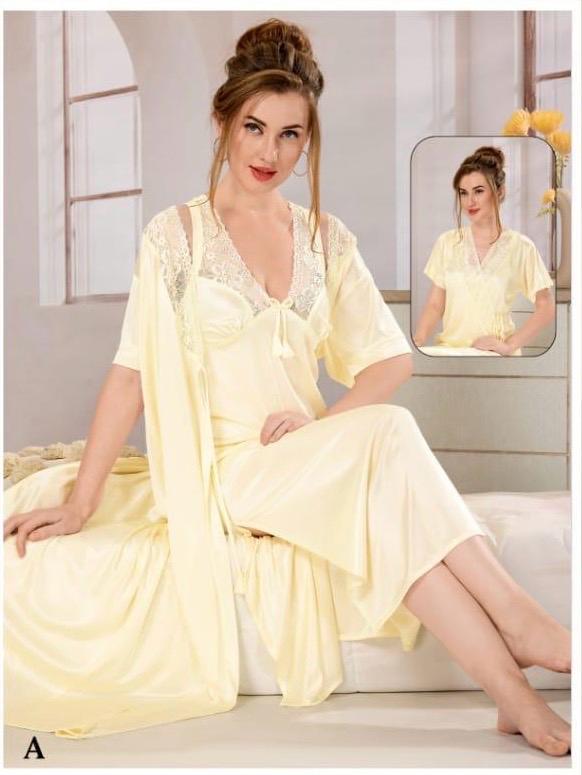 Luxury Microfiber Satin Night Gown Set – Elegant Nightwear for Women