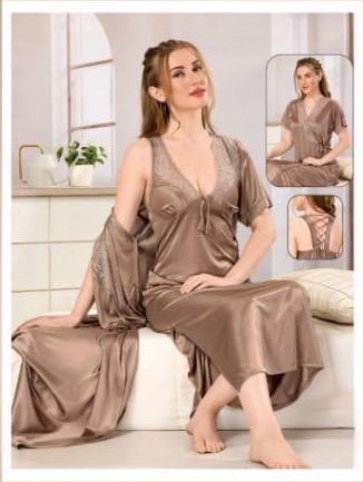 Luxury Microfiber Satin Night Gown Set – Elegant Nightwear for Women