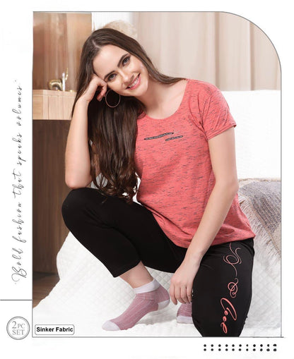 Slogan Print T-Shirt & Pyjama Set – Casual Comfort for Every Day for Women