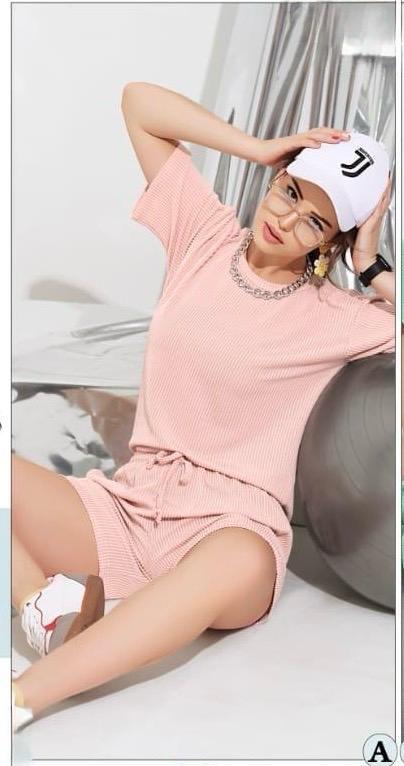 Textured T-Shirt & Shorts Set – Stylish Comfort for Girls in Peach, Green and Black