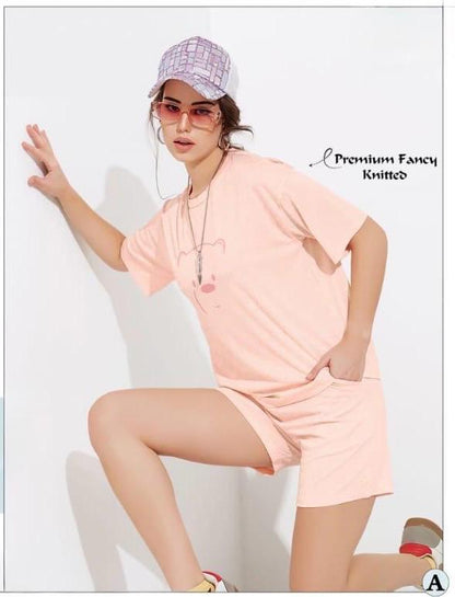 Bear Designed T-Shirt & Shorts Set – Soft and Playful Loungewear for Girls