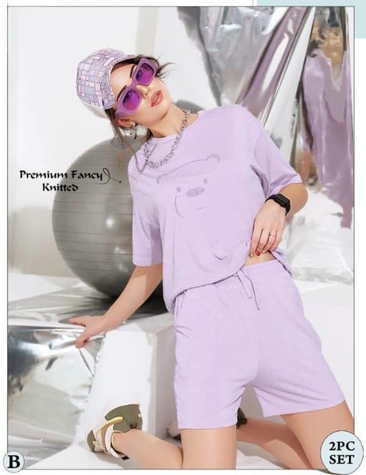 Bear Designed T-Shirt & Shorts Set – Soft and Playful Loungewear for Girls | Comfortable Women's Clothing UAE | House of Shreenaa