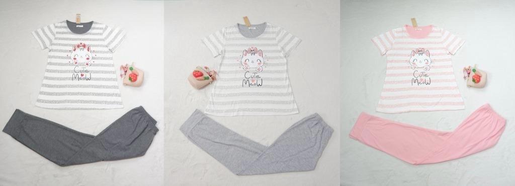 “Cutie Meow” Striped Pyjama Set – Adorable Comfort for Girls