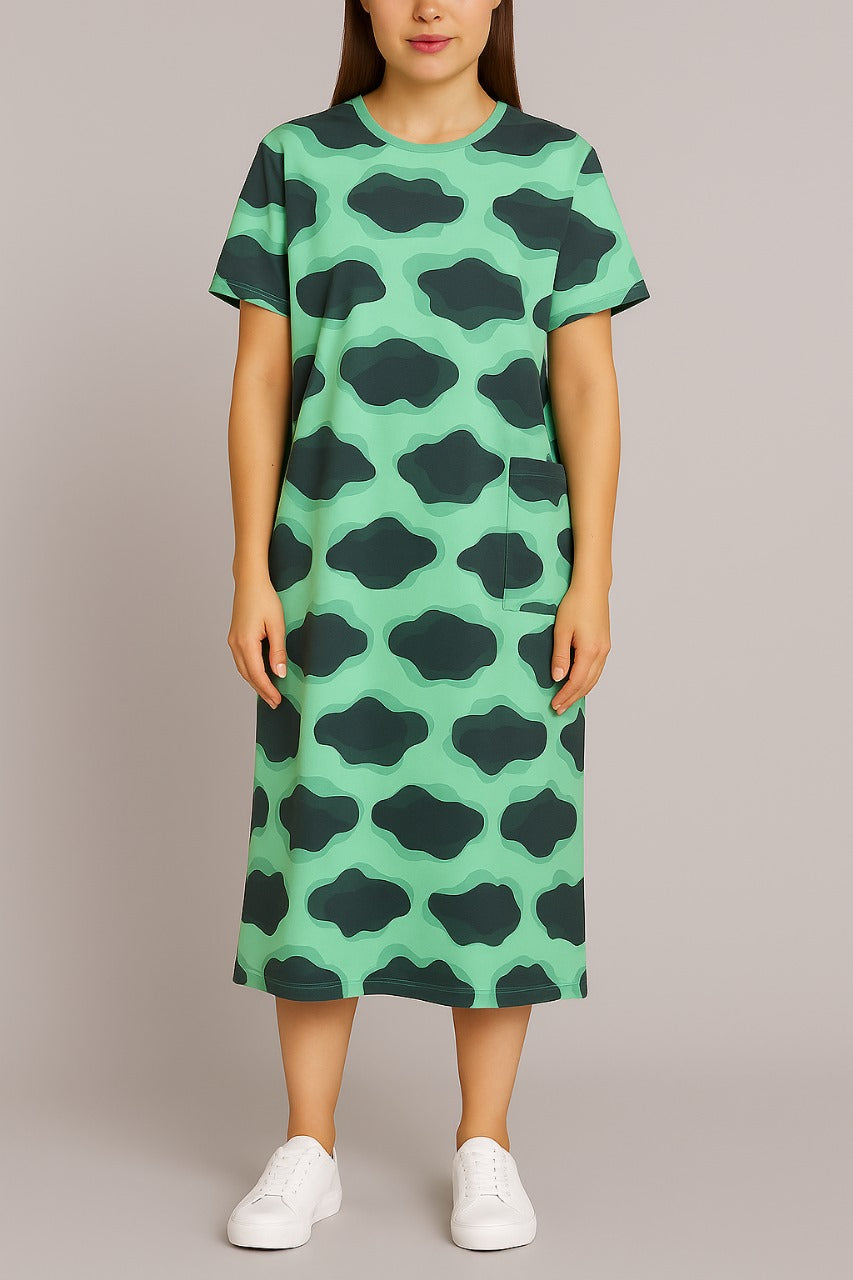 Women’s Print Cotton Sleep Shirt with Pockets – Relaxed One-Piece Knee Length Night Dress - House of Shreenaa