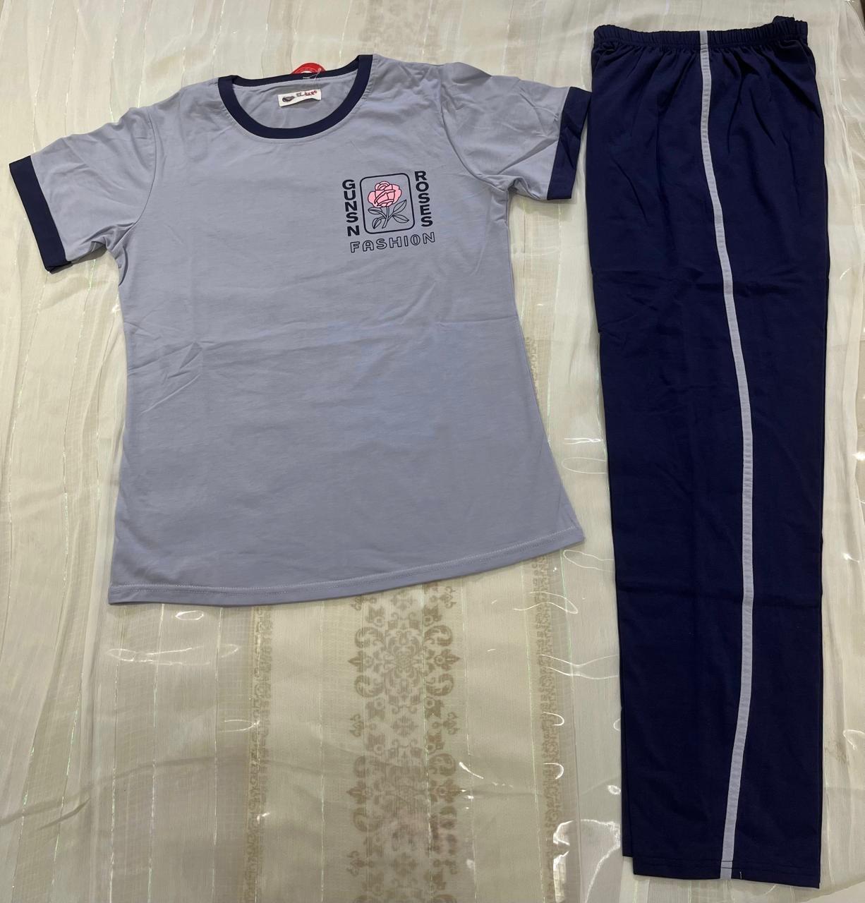 "Guns N Roses" Print Fashion Night Suit – 2PC Cotton Co-ord Set for Women - House of Shreenaa