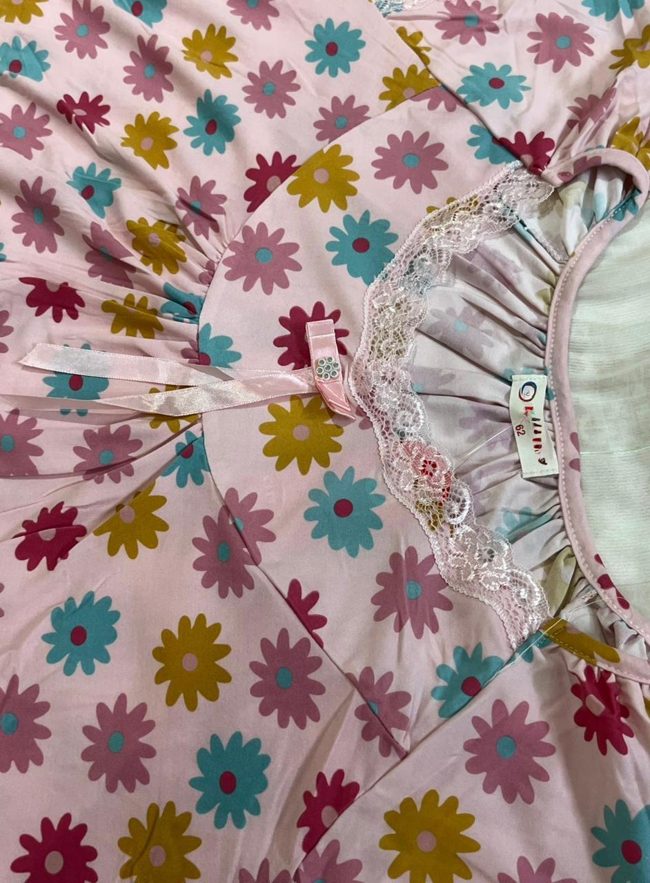 Floral Blue Cotton Night Gown with Cap Sleeves – Full Length Comfort Nightwear for Women - House of Shreenaa