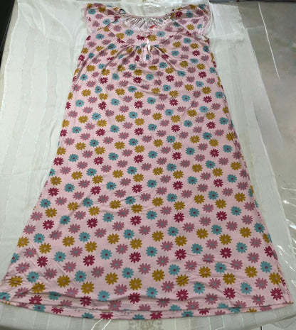 Floral Blue Cotton Night Gown with Cap Sleeves – Full Length Comfort Nightwear for Women - House of Shreenaa