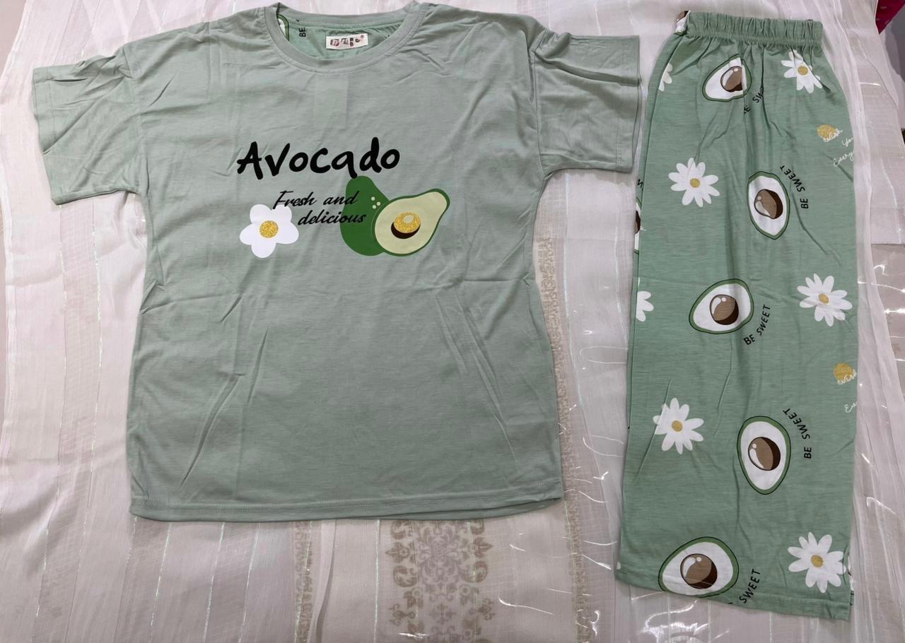 Avocado Print Capri Nightwear Set for Women – Sage Green - House of Shreenaa