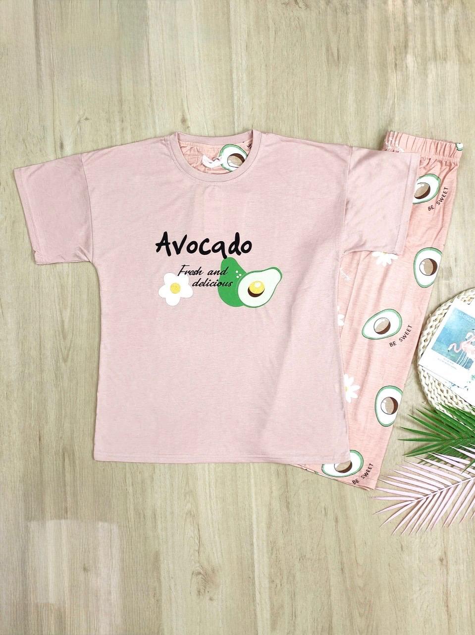 Avocado Print Capri Nightwear Set for Women – Peach - House of Shreenaa