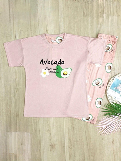 Avocado Print Capri Nightwear Set for Women – Peach - House of Shreenaa