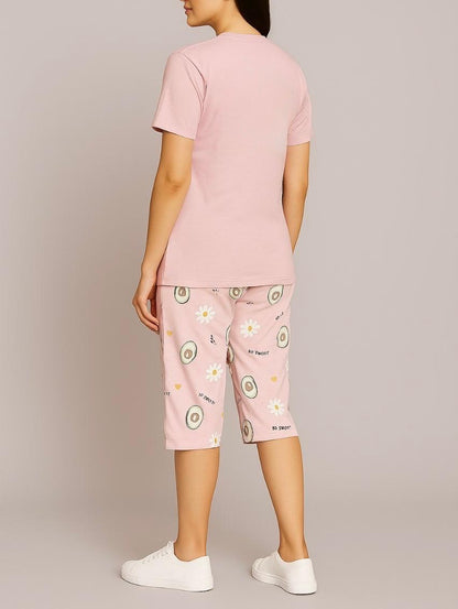 Avocado Print Capri Nightwear Set for Women – Peach - House of Shreenaa