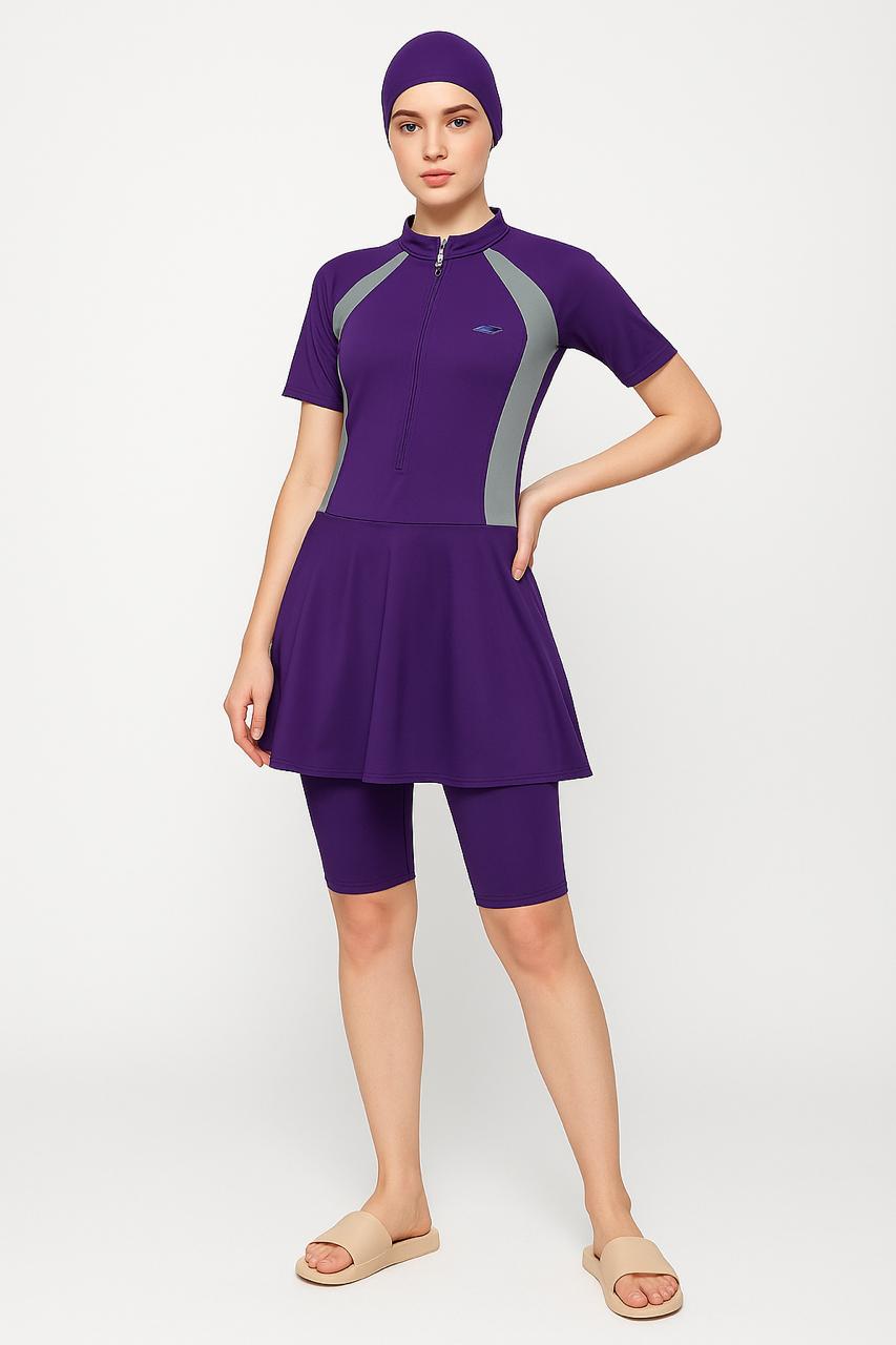 Modest Women's Swimsuit Set – Skirted Swim Top with Leggings & Swim Cap